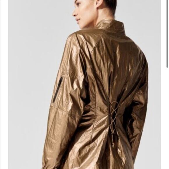 CARBON 38 Metallic Bronze Gold Crinkle Track Jacket Lace String Back NWT SMALL - Picture 3 of 14
